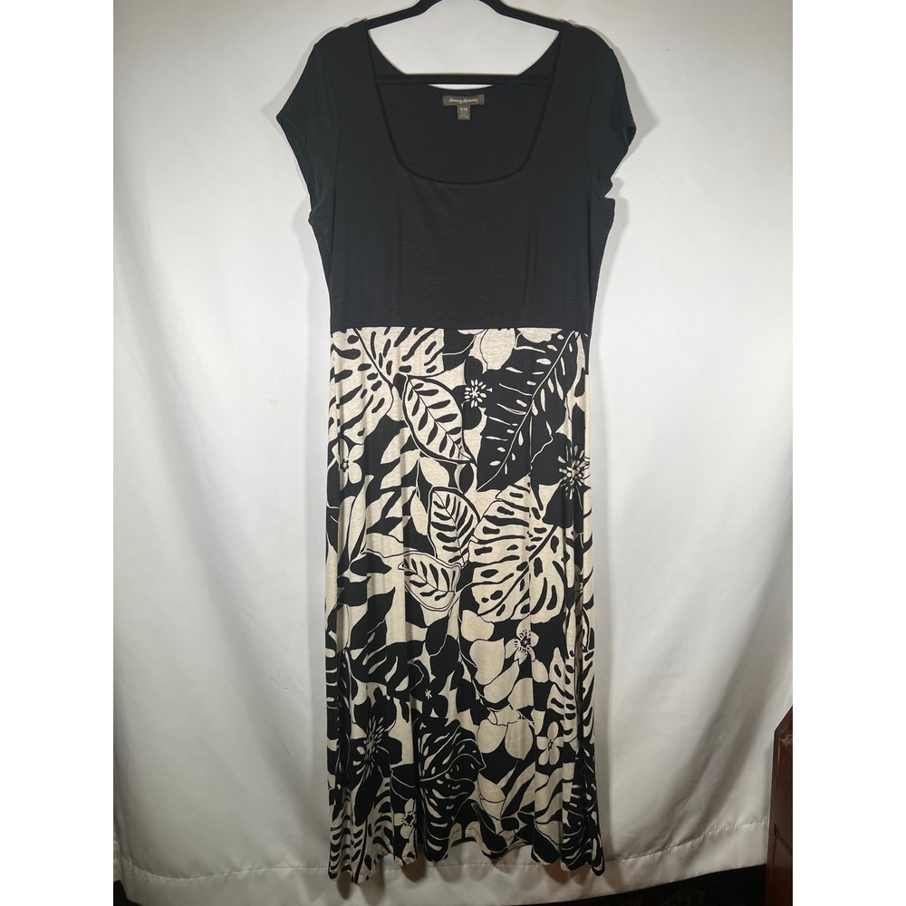 Tommy Bahama Womens Black Tropical Linen Blend Maxi Dress Short Sleeve M